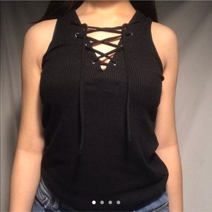 black criss cross tank top